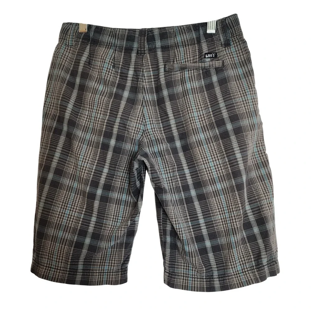 Youth Levi Gray Plaid Shorts Size 14 Flat Front Bermuda‎